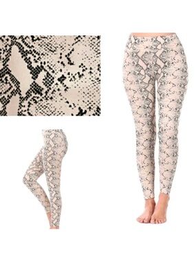 Snakeskin Print Fleece Lined Black Tan Zenana Leggings L/XL